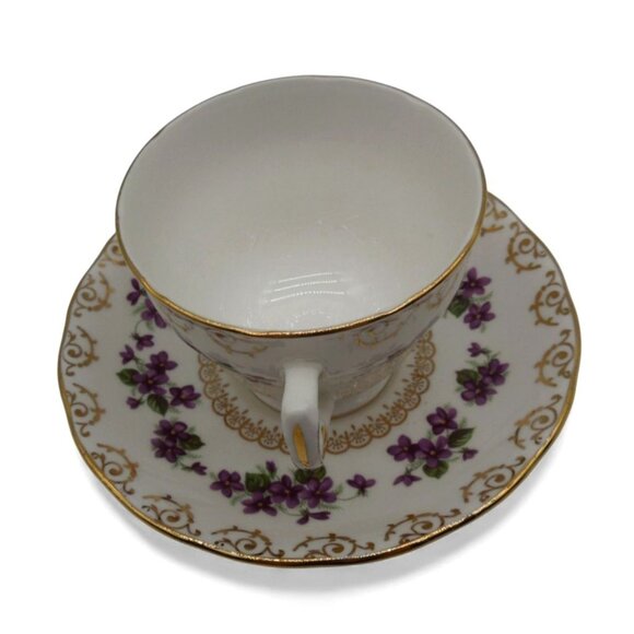 COLCLOUGH Teacup and Saucer Set Violet Pattern with Gold Trim England Vintage - Picture 4 of 11